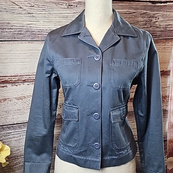 NEW VINTAGE L.L.BEAN BLUE LONG SLEEVE BUTTON-UP CROPPED JACKET - Picture 2 of 16